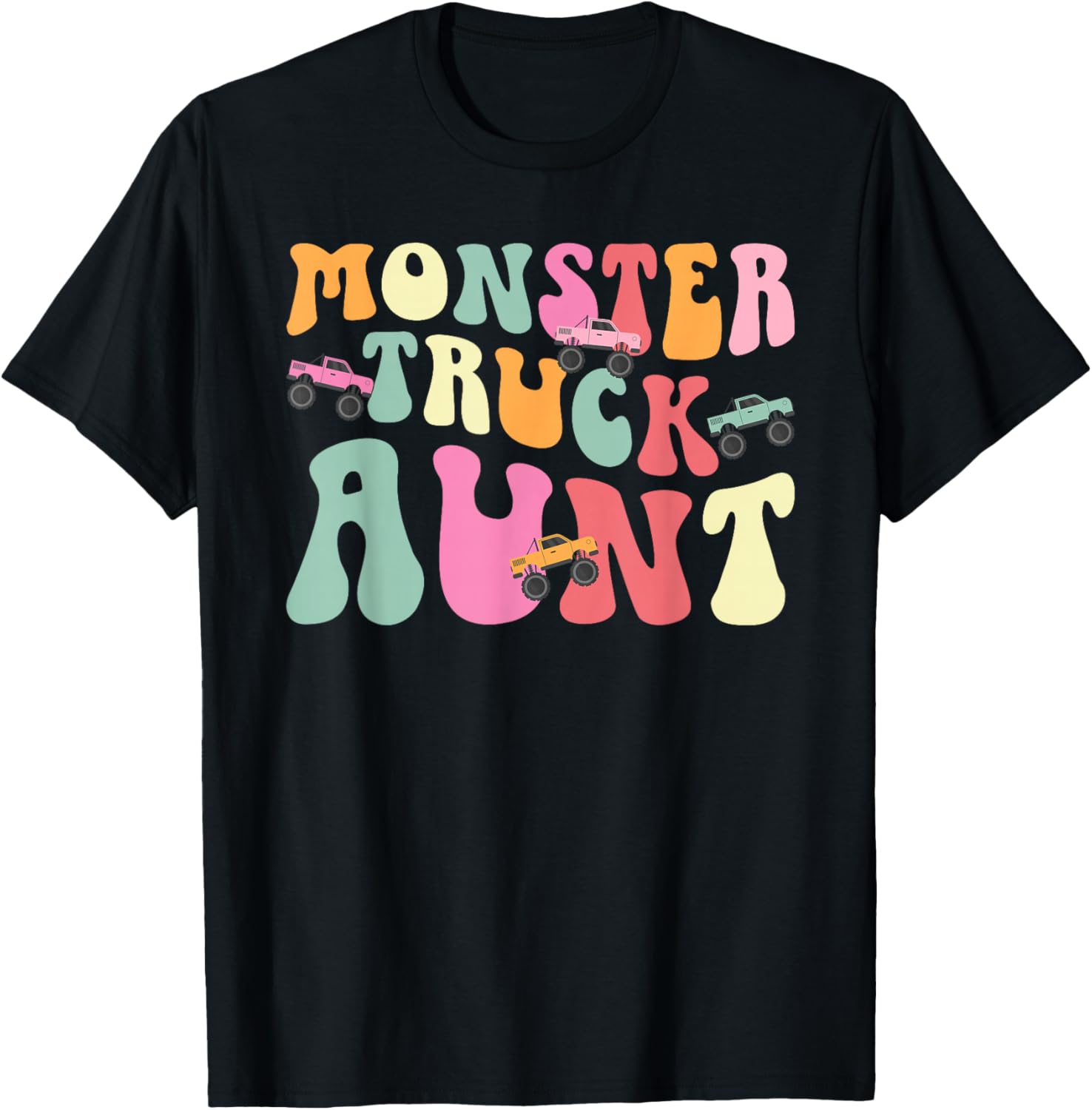 Monster Truck Aunt Groovy Monster Truck Auntie T-Shirt - T-Shirt | Black