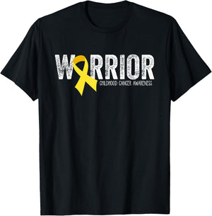 Warrior Childhood Cancer Awareness Ribbon Child Kids T-Shirt - T-Shirt | Black