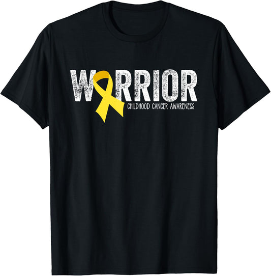 Warrior Childhood Cancer Awareness Ribbon Child Kids T-Shirt - T-Shirt | Black