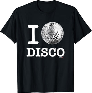 Official I Love Disco , White Mirror Ball Shirt T-Shirt - T-Shirt | Black