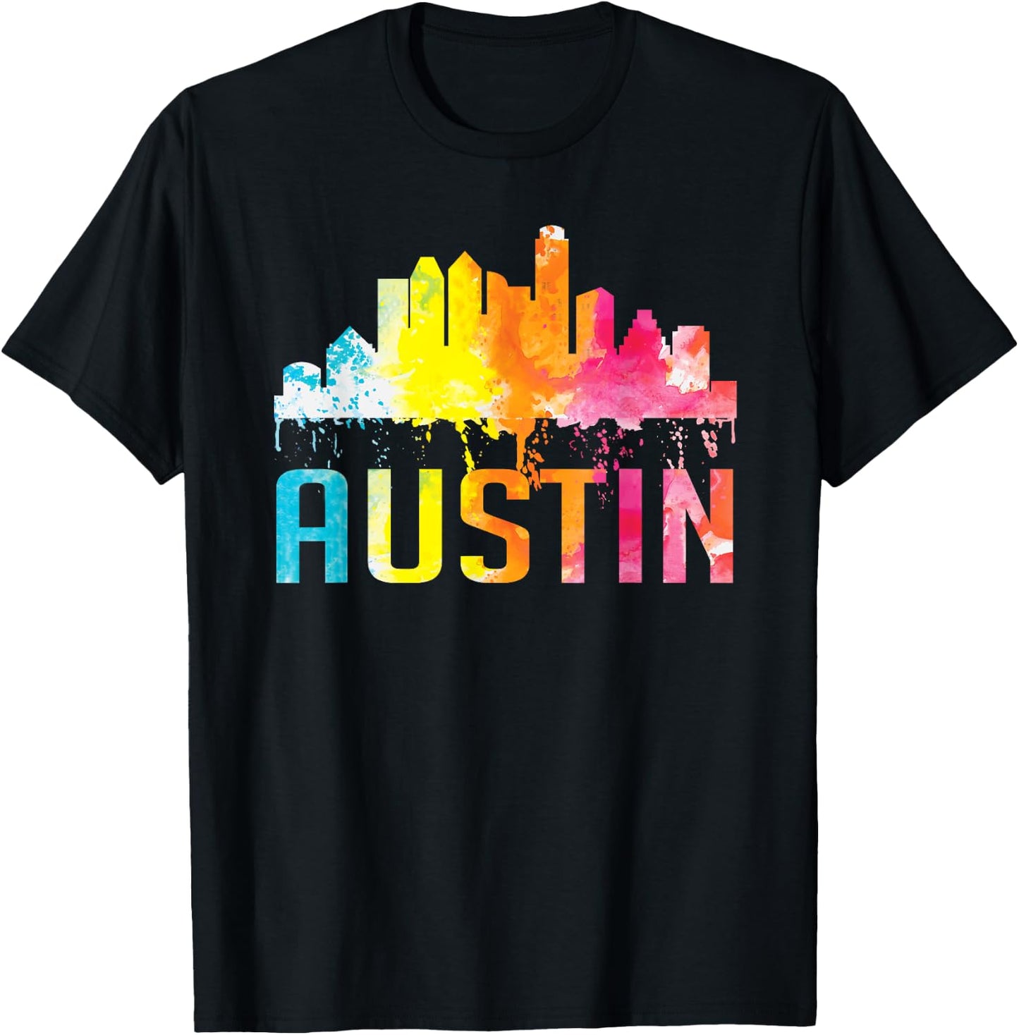 Austin Texas Watercolor Skyline Home State Souvenir Gift T-Shirt - T-Shirt | Black