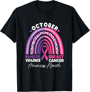 Domestic Violence And Breast Cancer Awareness Month Rainbow T-Shirt - T-Shirt | Black