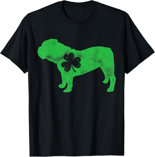 English Bulldog St Patricks Day Boys Men Dog Shamrock Gift T-Shirt - T-Shirt | Black