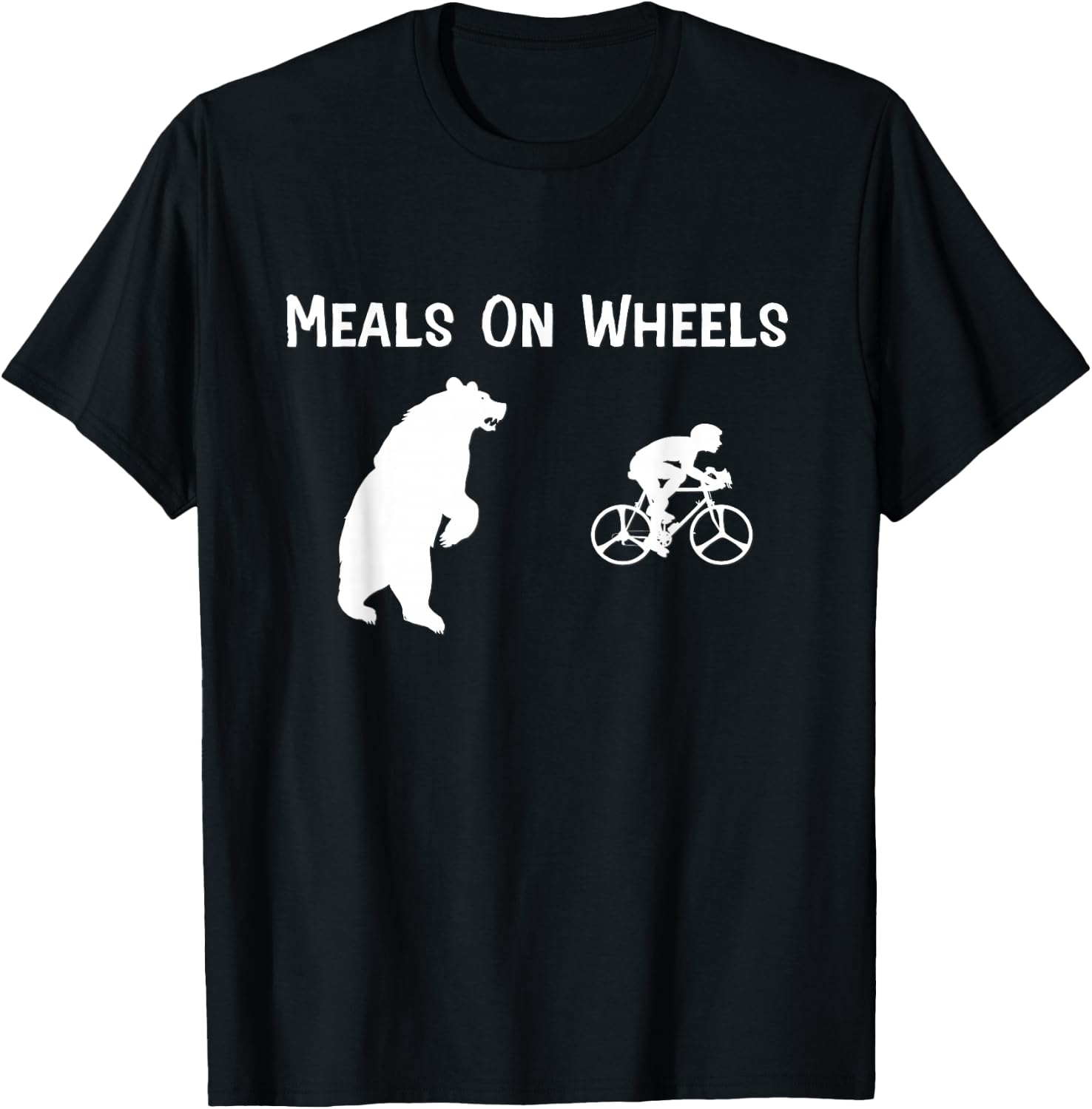 Funny Bear Chasing Bike Rider Meals On Wheels T-Shirt - T-Shirt | Black