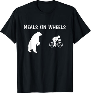 Funny Bear Chasing Bike Rider Meals On Wheels T-Shirt - T-Shirt | Black