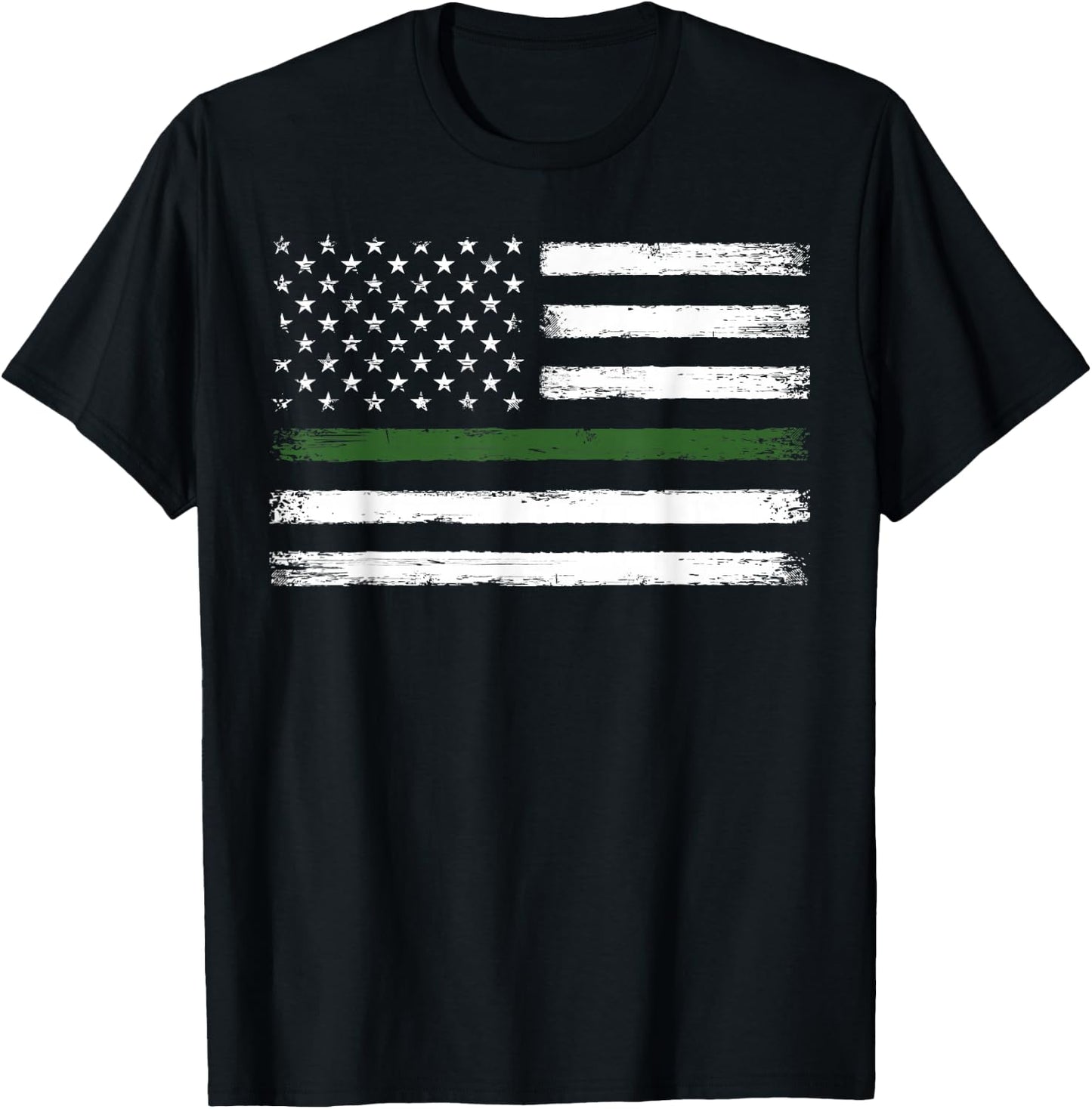 Thin Green Line Flag Military Family, Vintage, Patriotic T-Shirt - T-Shirt | Black