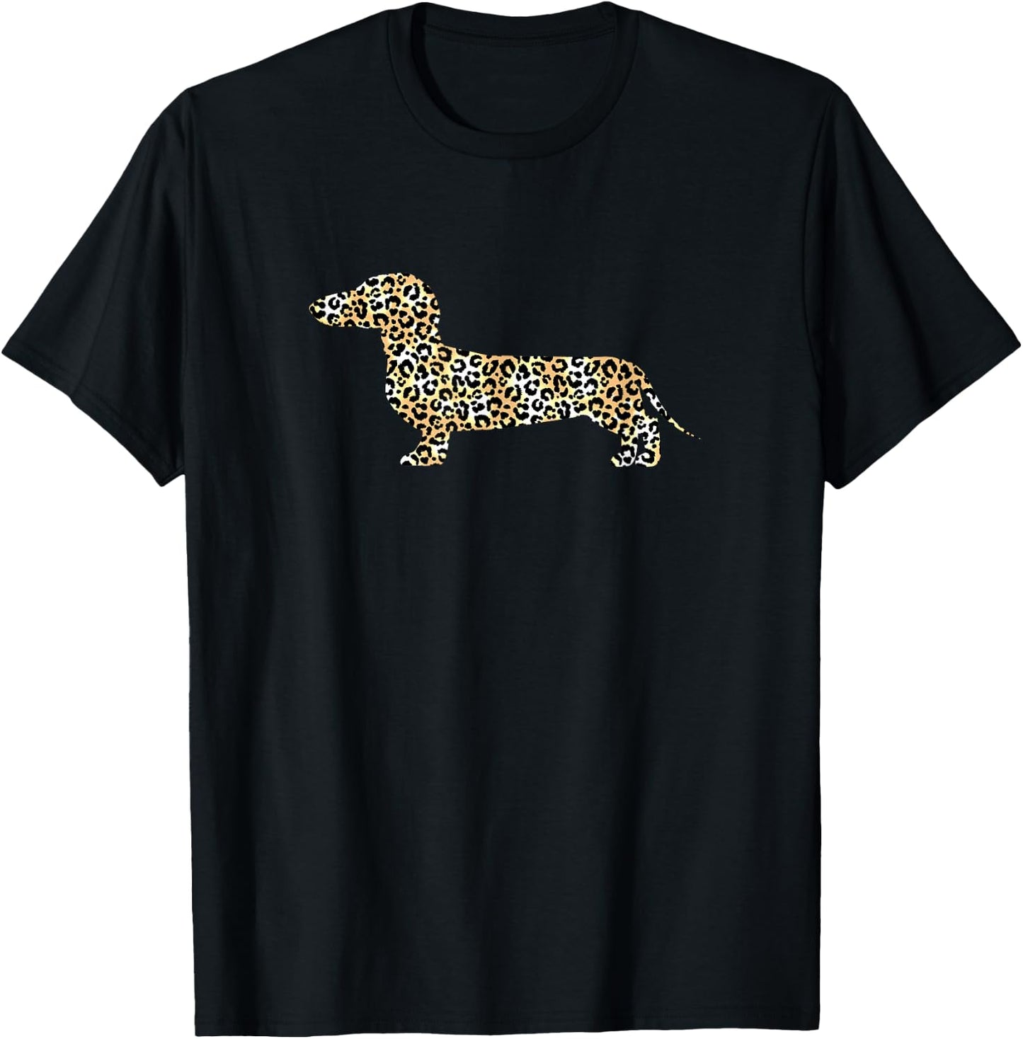 Leopard Print Dachshund Design for Stylish Dog Lovers T-Shirt - T-Shirt | Black