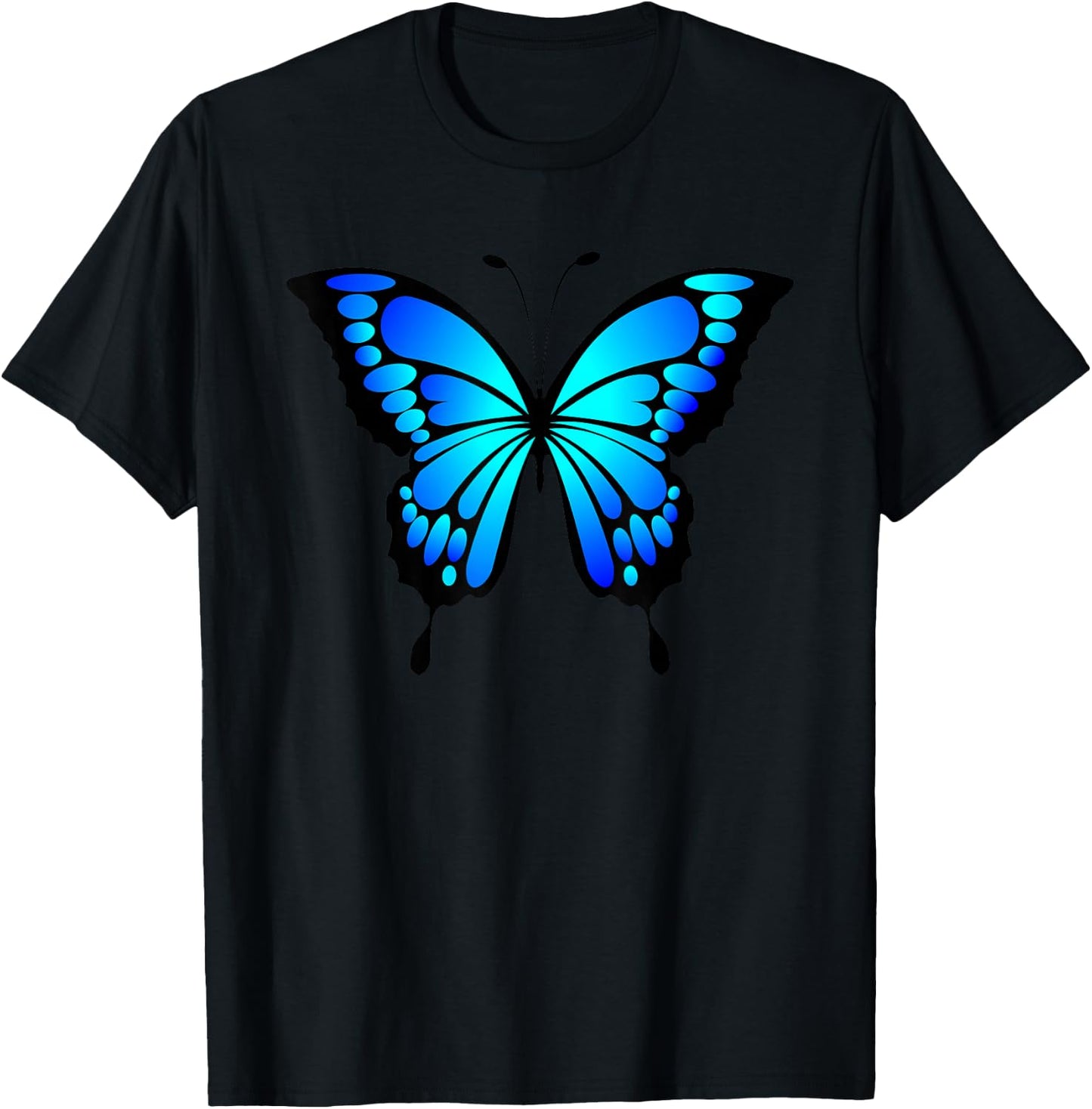 Cute Colorful Blue Butterfly Small T-Shirt - T-Shirt | Black