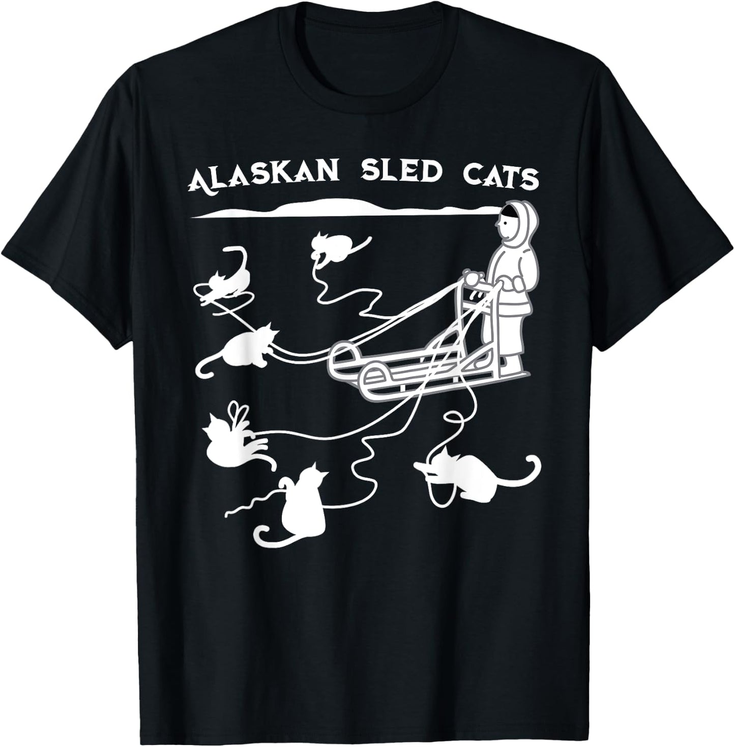 Sledding Gift Cute Alaskan Sled Cats for Cat-Loving Alaskans T-Shirt - T-Shirt | Black
