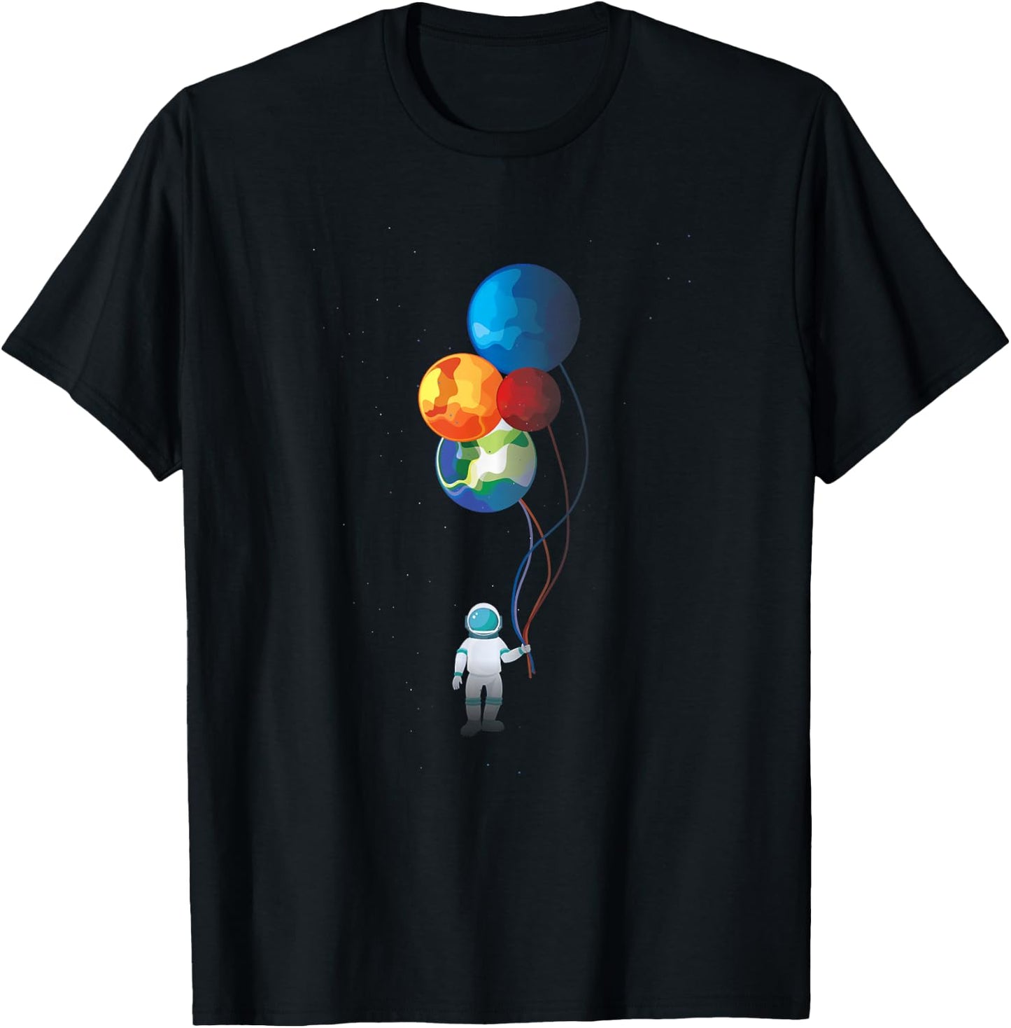 Astronaut in Space Holding Planet Balloon Cute Gift T-Shirt - T-Shirt | Black