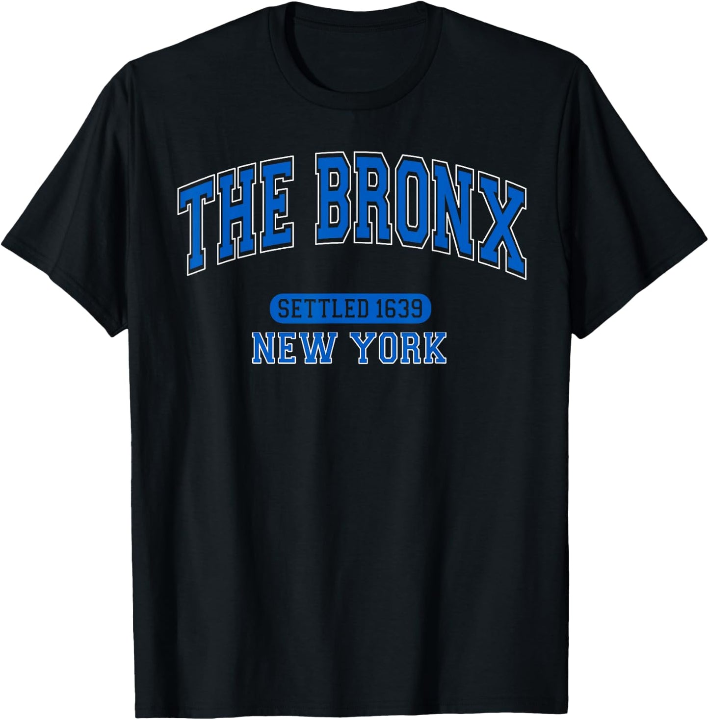 The Bronx New York Settled 1639 Vintage Sports Arched Blue T-Shirt - T-Shirt | Black