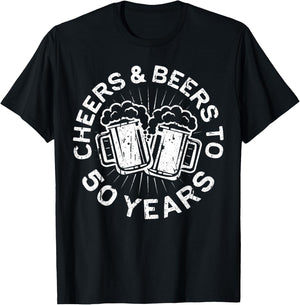 Cheers And Beers To 50 Years 50th Birthday Shirt T-Shirt - T-Shirt | Black