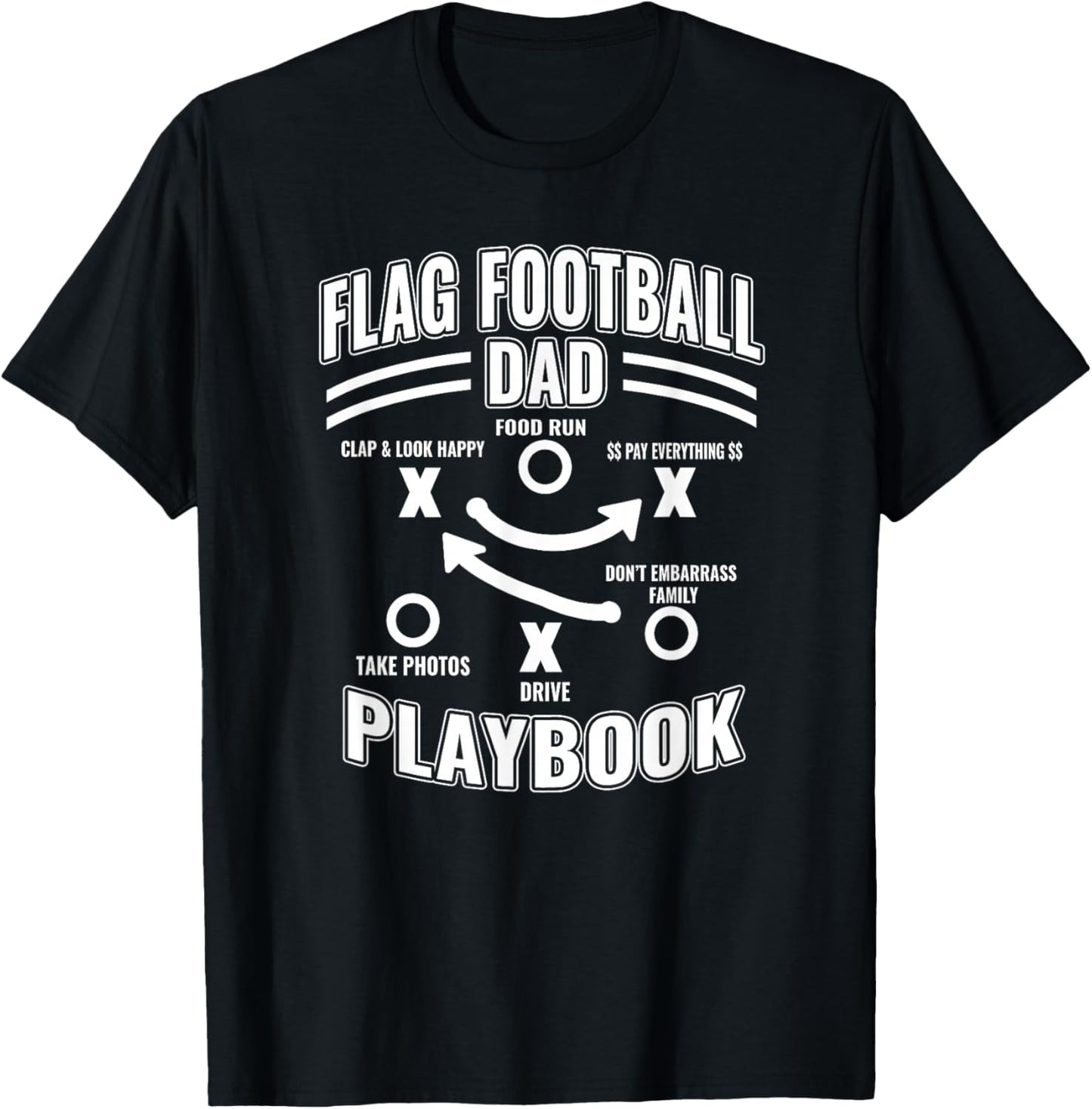 Flag Football Dad Playbook Proud Sports Father Humor Design T-Shirt - T-Shirt | Black
