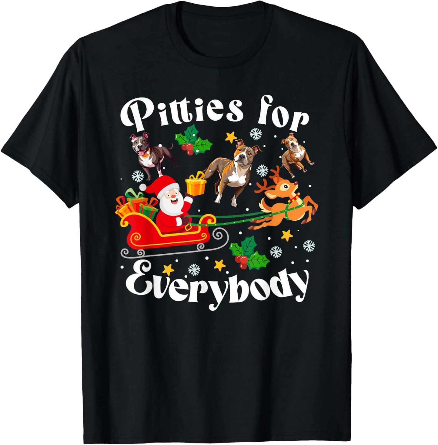 Pitties For Everybody Christmas Pitbull Dog Xmas Party T-Shirt - T-Shirt | Black