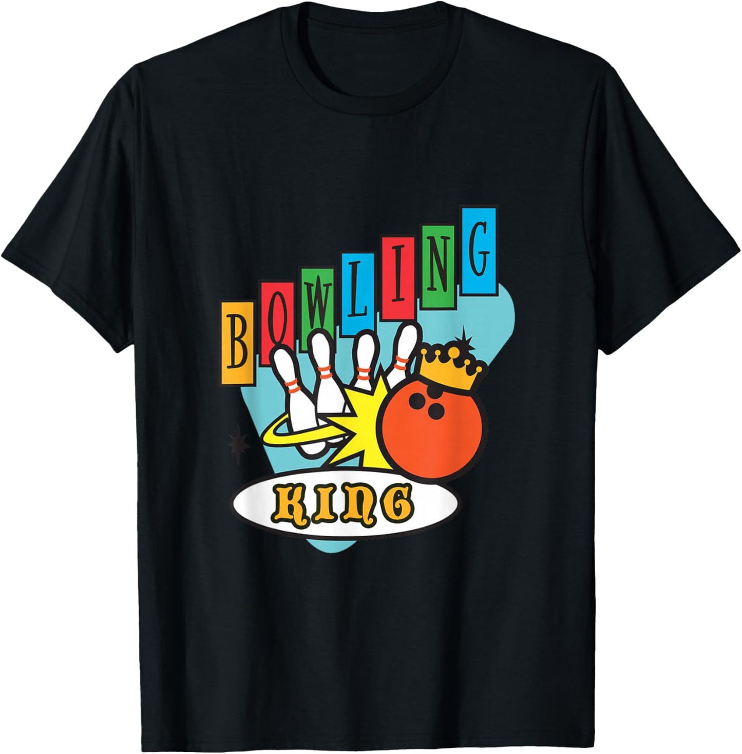 Vintage Bowling King Funny Team Matching Outfit for Bowlers T-Shirt - T-Shirt | Black
