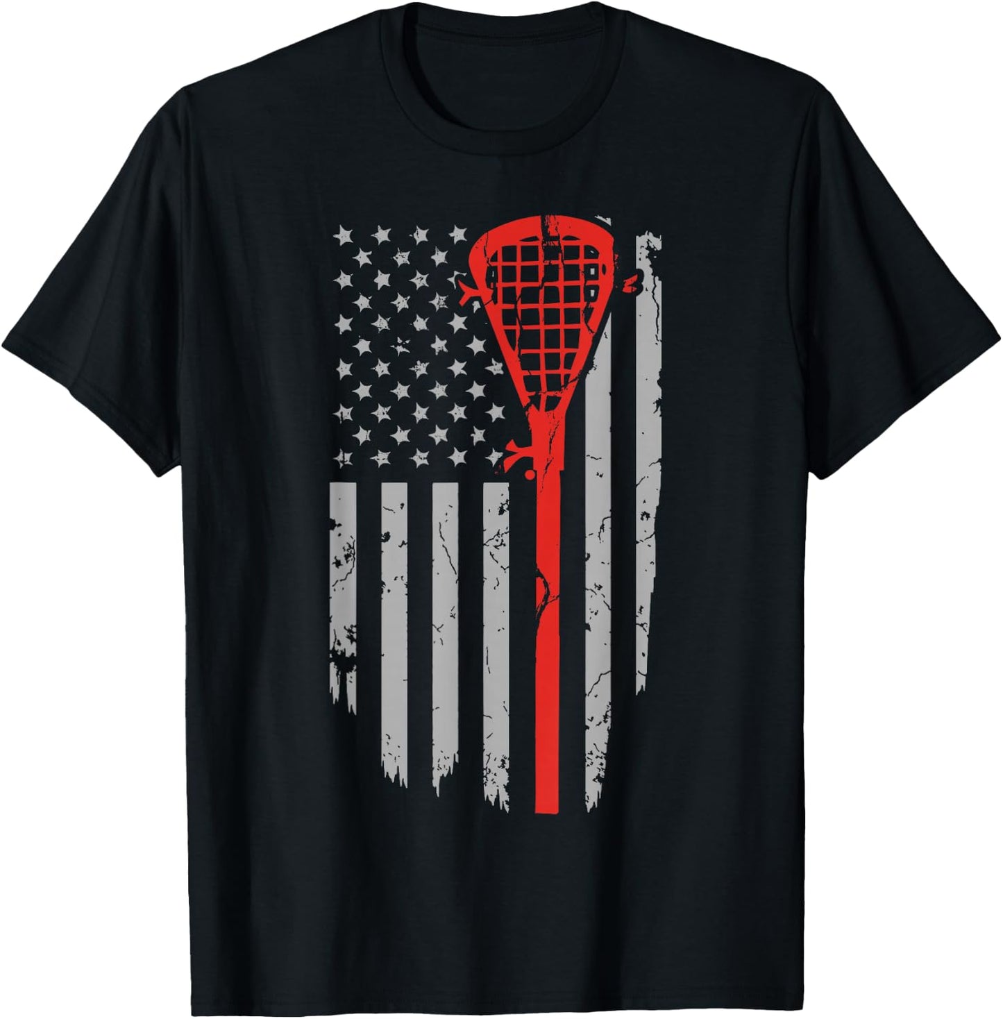 Vintage American Flag Lacrosse Youth Apparel, Boys Men USA T-Shirt - T-Shirt | Black