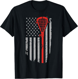 Vintage American Flag Lacrosse Youth Apparel, Boys Men USA T-Shirt - T-Shirt | Black