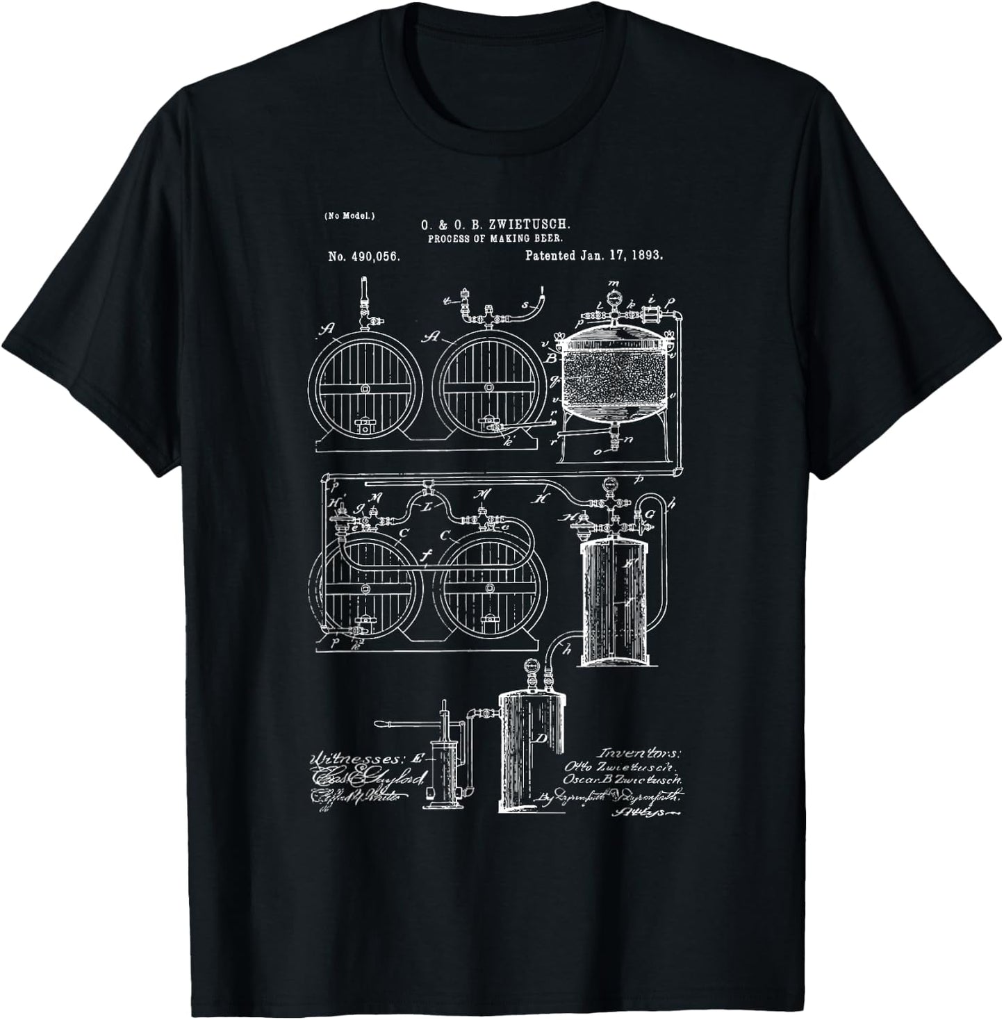 Craft Beer Brewing Classic Vintage Patent Brewery Brewer T-Shirt - T-Shirt | Black