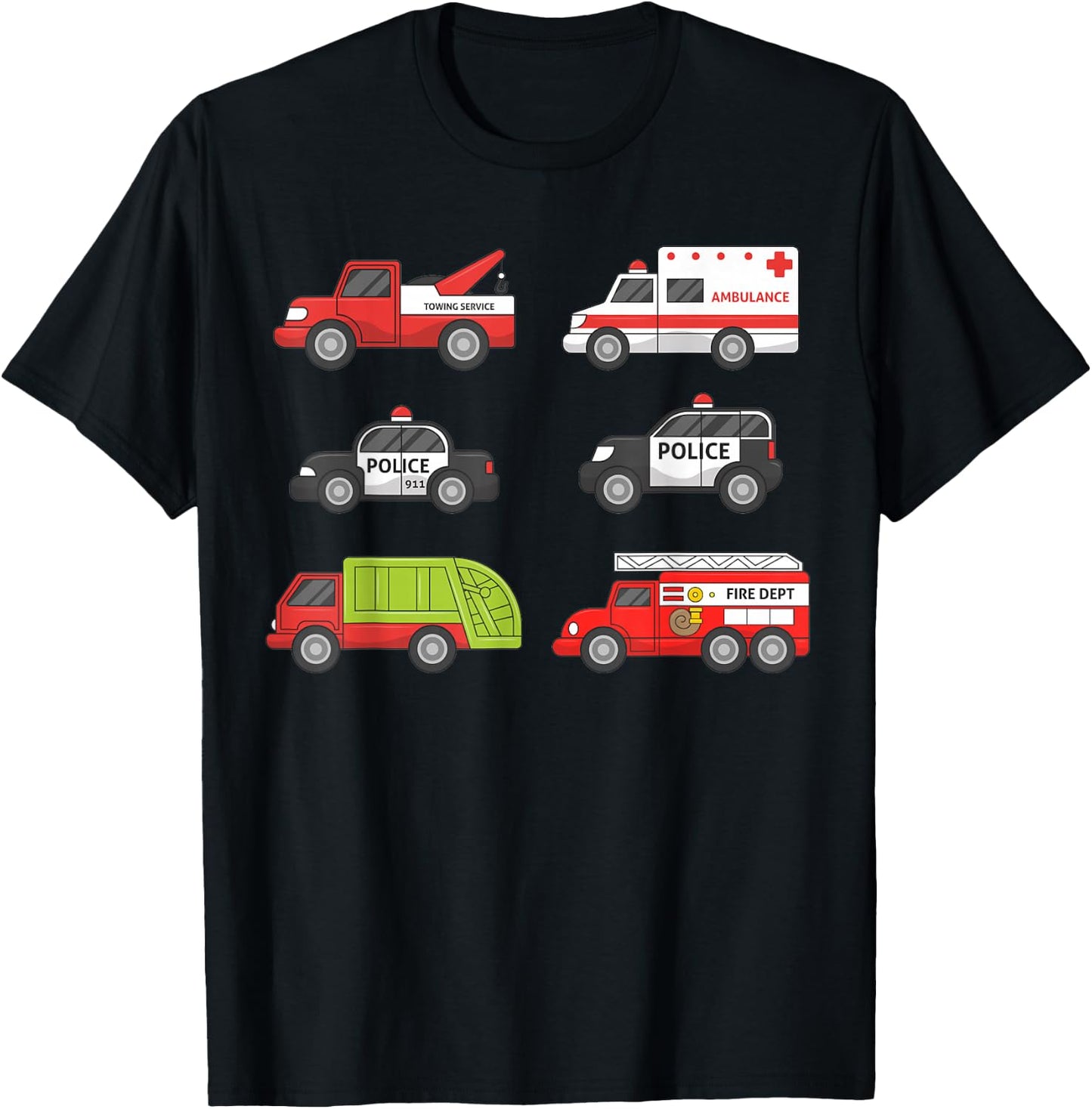 Emergency Vehicles Fire Truck Police Car Ambulance Shirt T-Shirt - T-Shirt | Black