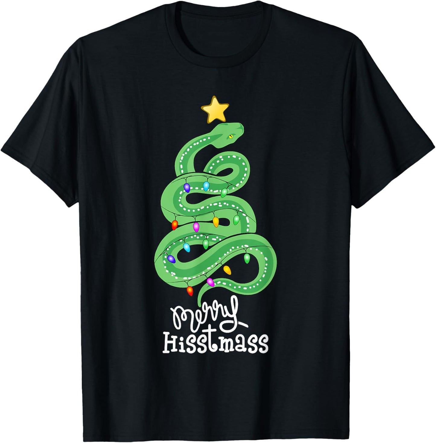 Funny Merry Hisstmass Python Snake Merry Christmas Tree T-Shirt - T-Shirt | Black