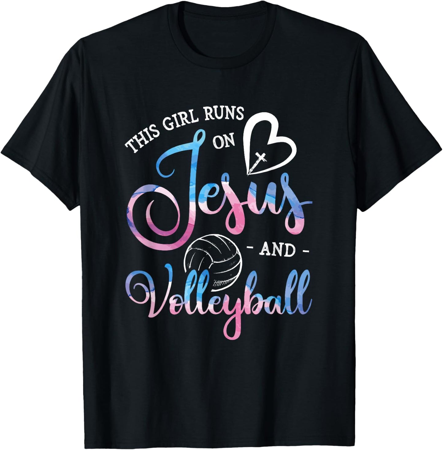 This Girl Runs On Jesus And Volleyball Player Christian Gift T-Shirt - T-Shirt | Black