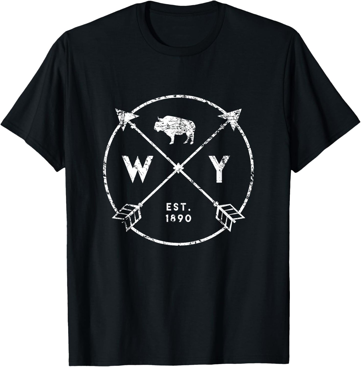 Wyoming Adventure Est 1890 Buffalo Arrows State Hometown T-Shirt - T-Shirt | Black