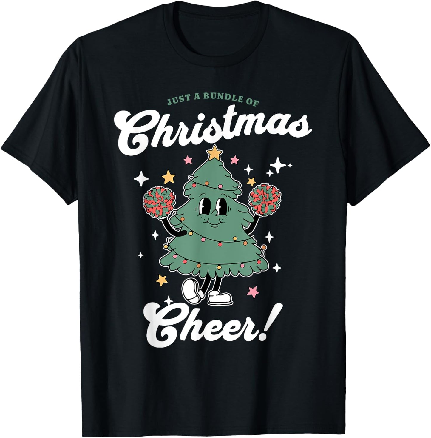 Cheerleader Cute Christmas Tree Cheerleading Women's -Adults, Girls Black Small Classic Fit Christmas Tree Holiday T-Shirt - T-Shirt | Black