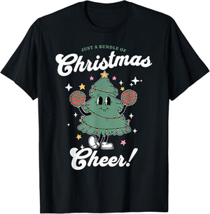 Cheerleader Cute Christmas Tree Cheerleading Women's -Adults, Girls Black Small Classic Fit Christmas Tree Holiday T-Shirt - T-Shirt | Black