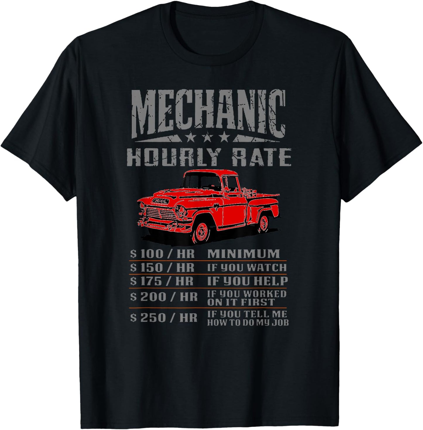 Funny Auto Mechanic Hourly Rate Gift Labor Rates T-Shirt - T-Shirt | Black