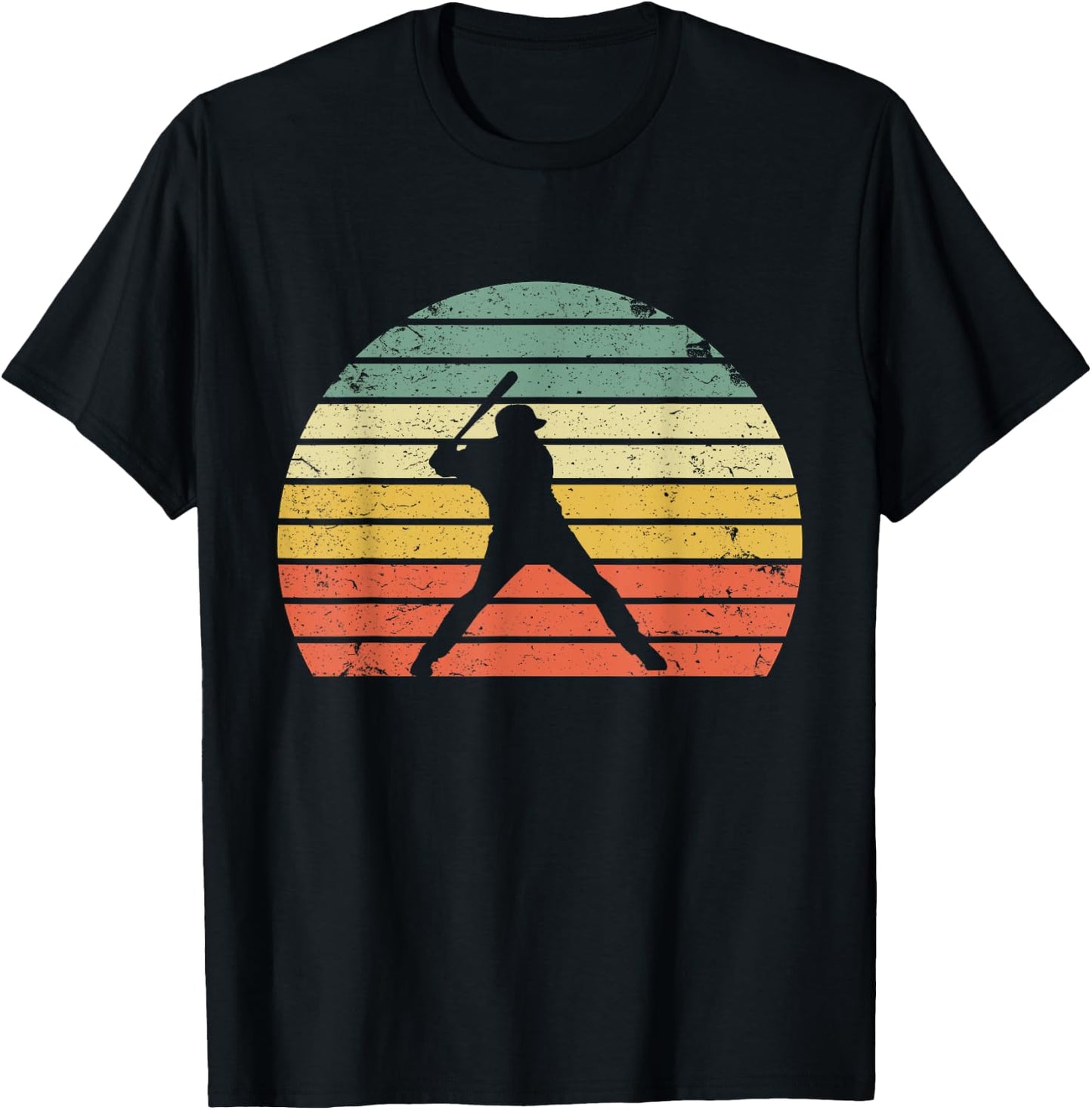 Vintage Baseball Shirt Batter Swinging Retro Sunset T-Shirt - T-Shirt | Black