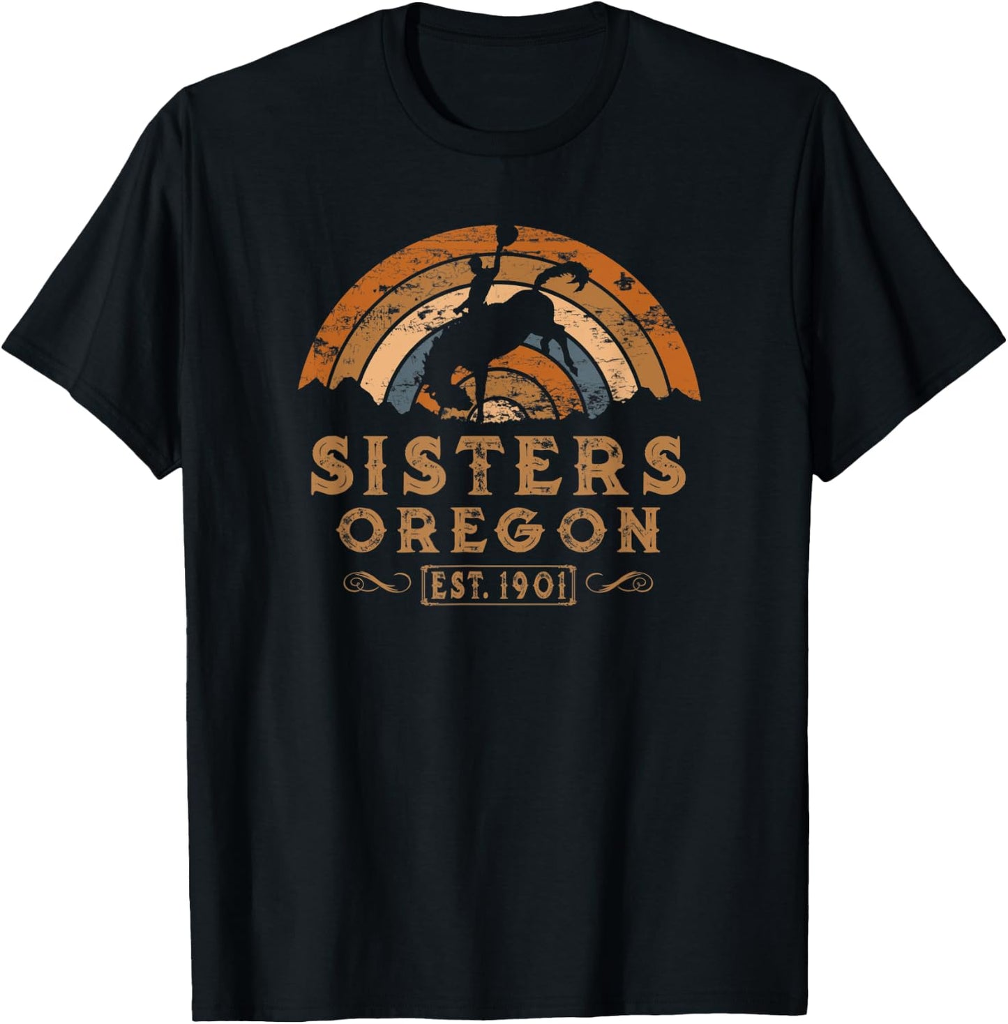 Sisters, Oregon OR retro Style Rodeo Cowboy T-Shirt - T-Shirt | Black