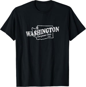 Washington WA Vintage Evergreen State T-Shirt - T-Shirt | Black