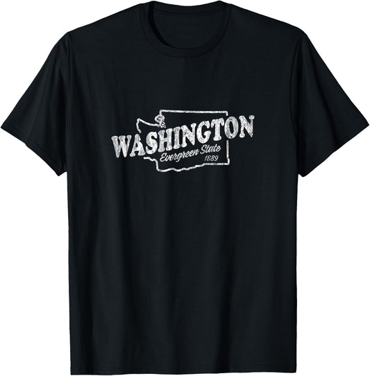 Washington WA Vintage Evergreen State T-Shirt - T-Shirt | Black