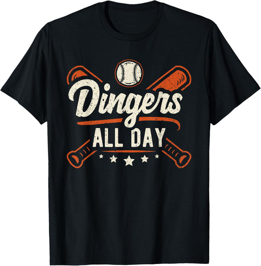 Home Runs Dingers All Day Baseball Home Run Dinger T-Shirt - T-Shirt | Black
