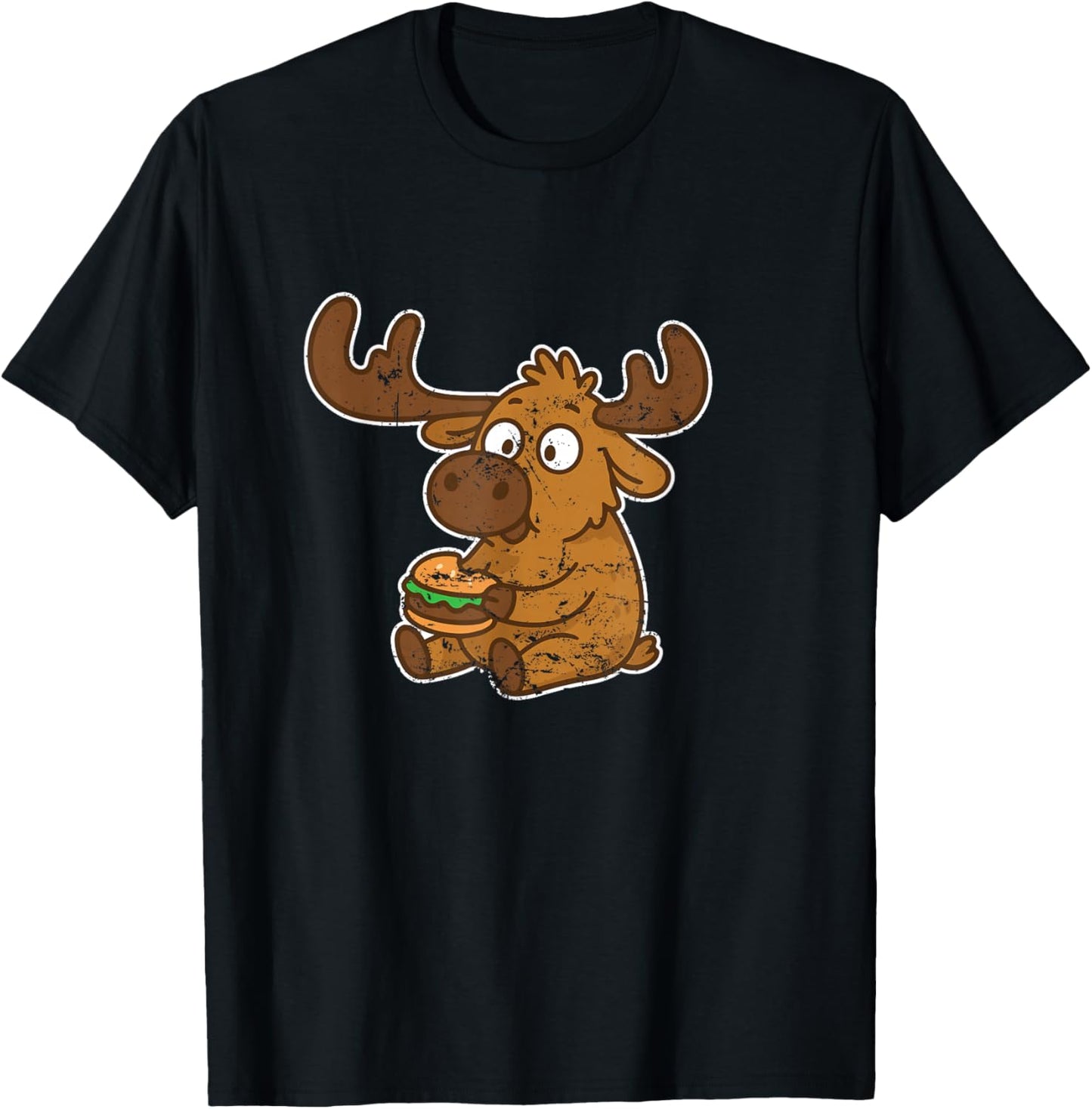 Moose Burger Forest Cartoon T-Shirt - T-Shirt | Black