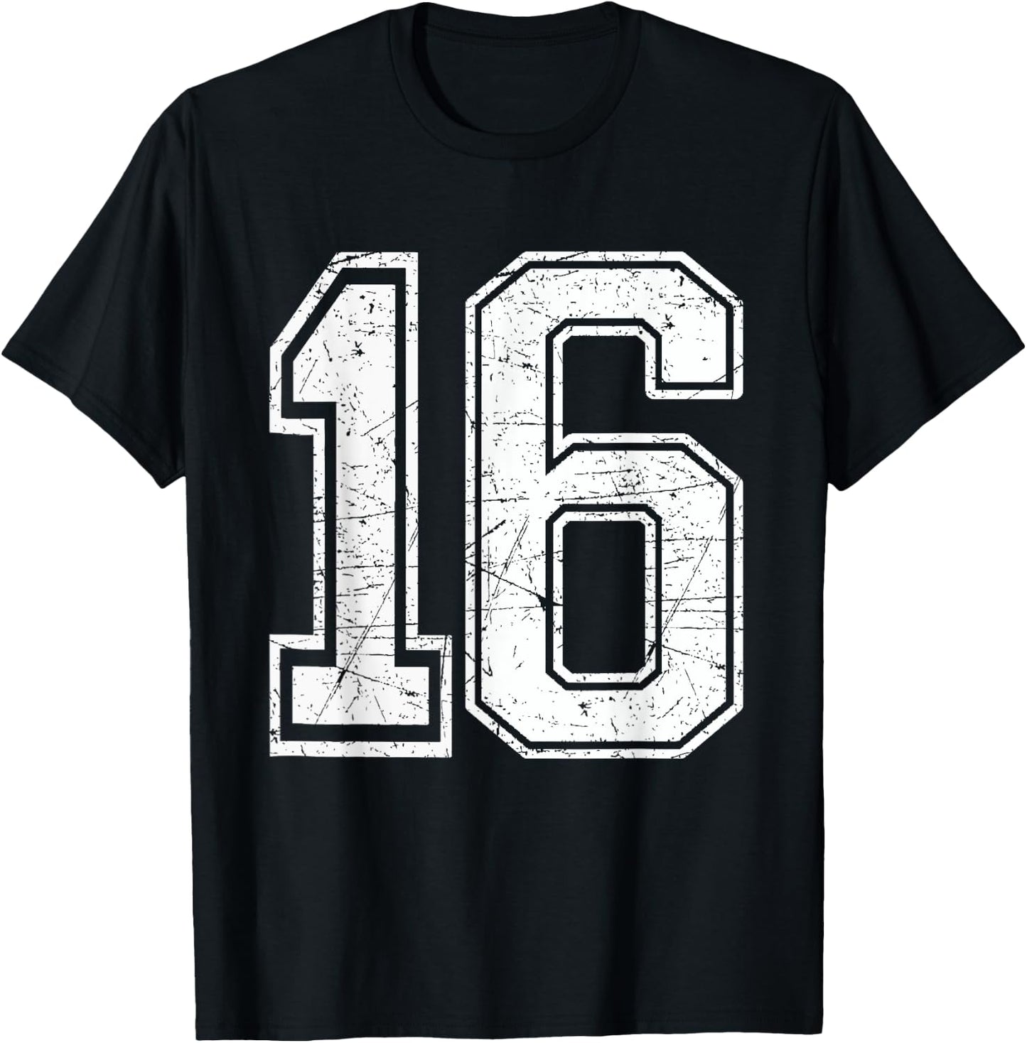Number 16 Birthday Varsity Sports Team Jersey T-Shirt - T-Shirt | Black