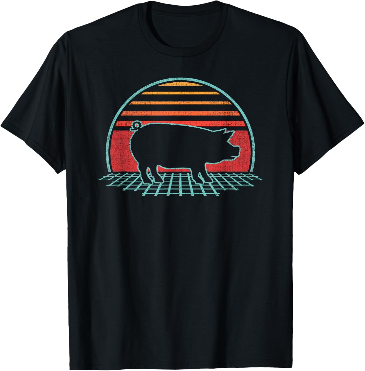 Pig Lover Farmer Farm Animal Retro Vintage 80s Style T-Shirt - T-Shirt | Black