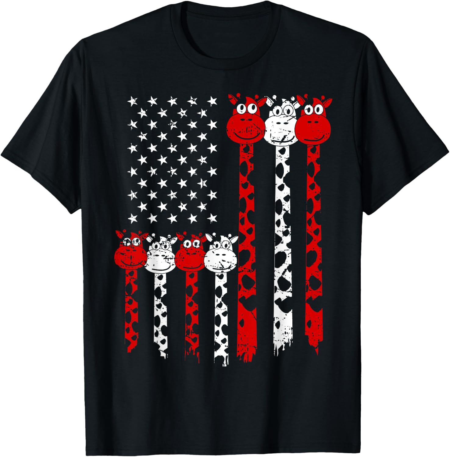 American Flag Giraffe 4th of July Cute USA Gift T-Shirt - T-Shirt | Black