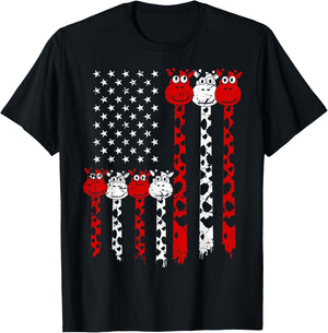 American Flag Giraffe 4th of July Cute USA Gift T-Shirt - T-Shirt | Black