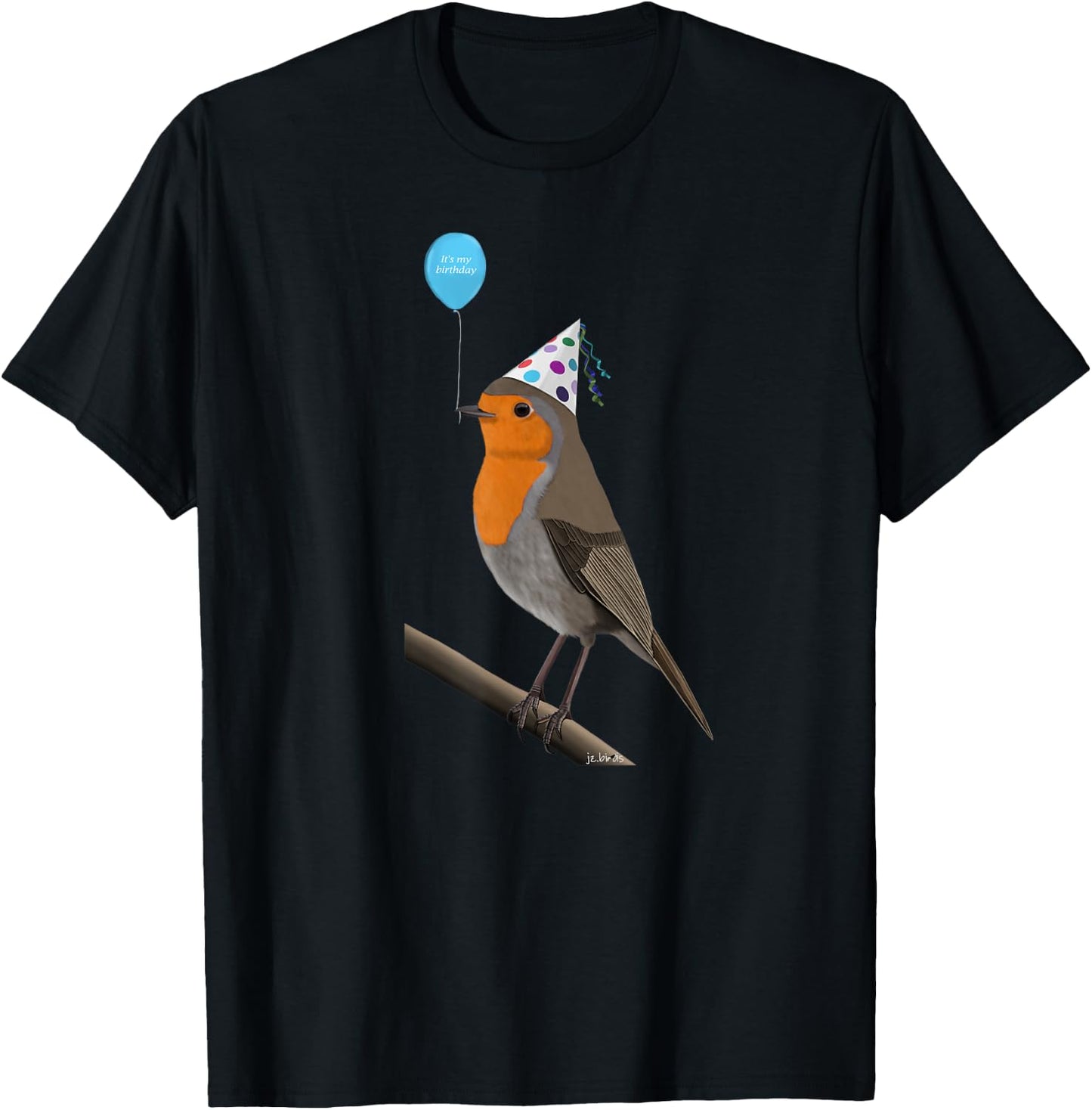 Bird Motif Robin Bird Animal Drawing Birthday T-Shirt - T-Shirt | Black
