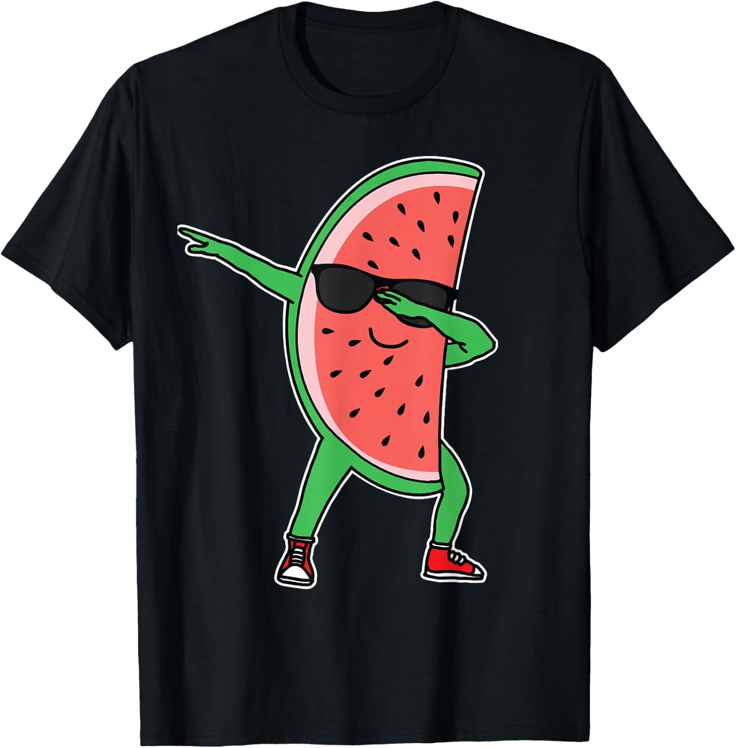 Watermelon Kawaii Dabbing Watermelon T-Shirt - T-Shirt | Black