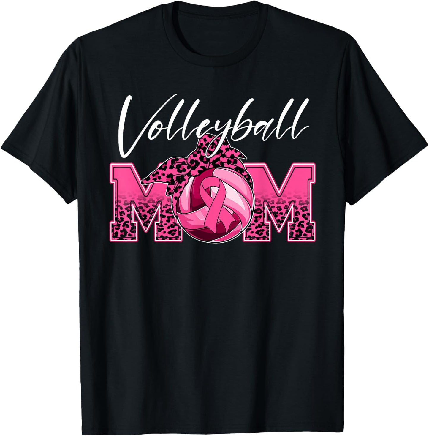 Volleyball Mom Breast Cancer Awareness Day Pink Ribbon Women T-Shirt - T-Shirt | Black