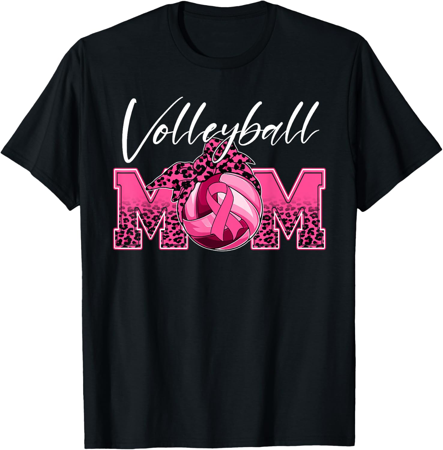 Volleyball Mom Breast Cancer Awareness Day Pink Ribbon Women T-Shirt - T-Shirt | Black