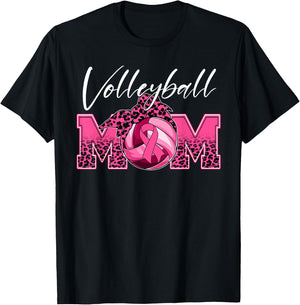 Volleyball Mom Breast Cancer Awareness Day Pink Ribbon Women T-Shirt - T-Shirt | Black