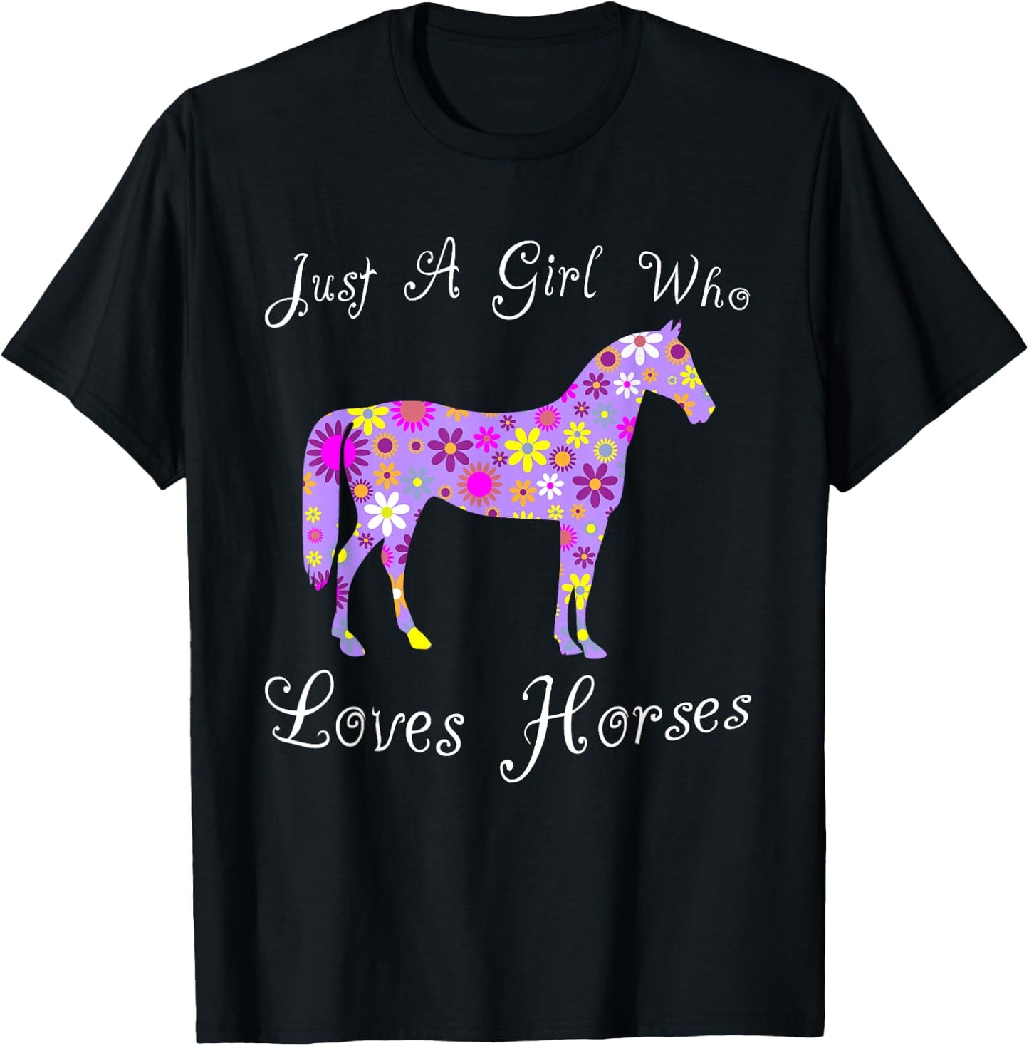Fun Cute Just A Girl Who Loves Horses T-Shirt - T-Shirt | Black