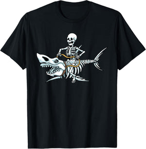 Halloween shark skeleton funny Halloween T-Shirt - T-Shirt | Black