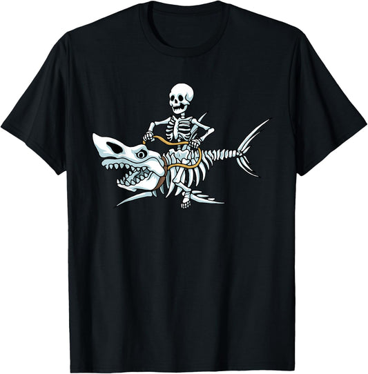 Halloween shark skeleton funny Halloween T-Shirt - T-Shirt | Black