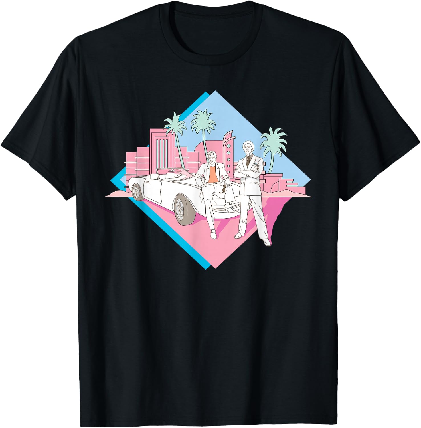 Miami Vice Corckett and Tubbs Posing T-Shirt - T-Shirt | Black