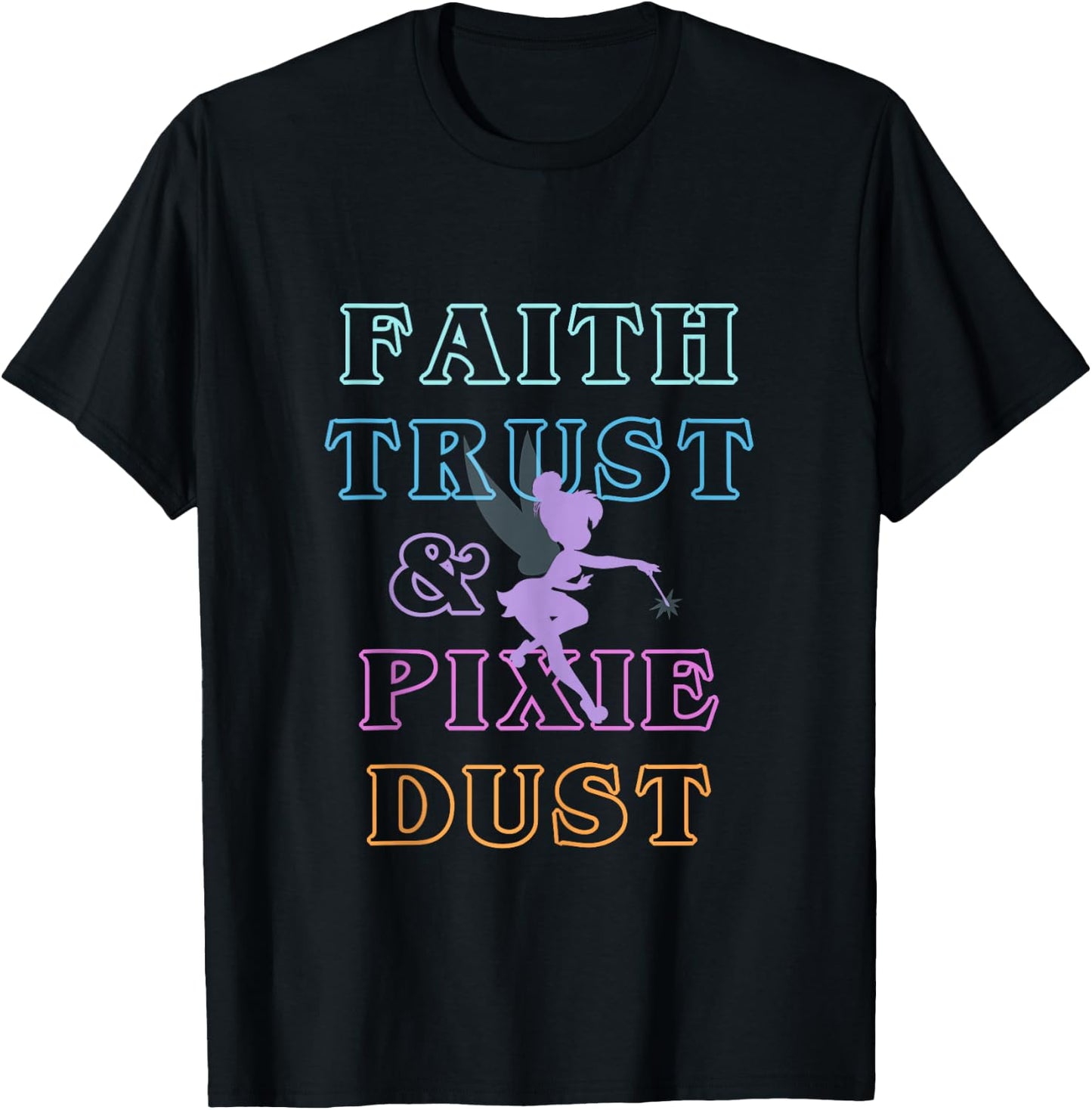 Disney Peter Pan Tinker Bell Faith Trust & Pixie Dust Neon T-Shirt - T-Shirt | Black