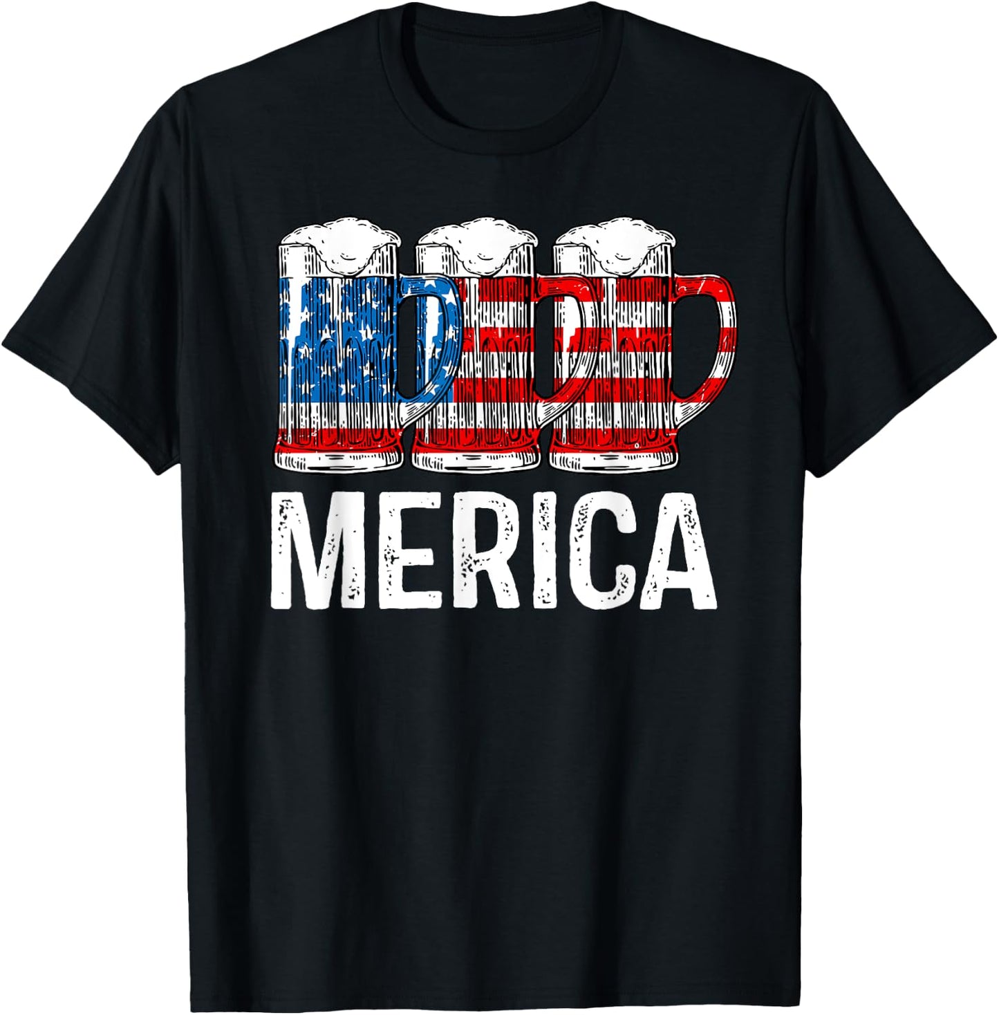 Merica Beer American Flag T shirt 4th of July Shirt Gift Men T-Shirt - T-Shirt | Black
